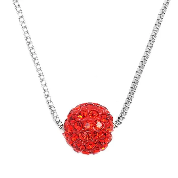 01 Necklaces N1716 Silver Red Rhinestone Covered Ball Necklace with FREE Earrings