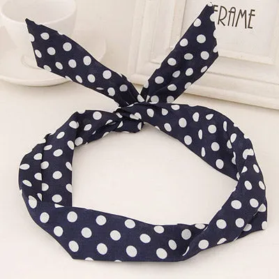H89 Navy Blue with White Dots Pattern Wire Cloth Hair Band 02 Rings