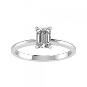 Rings Engagement Collections 14K White Gold Solitaire Ring for Emerald Cut Diamond