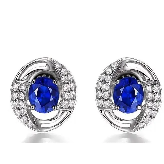 Earrings GB 360 Carats Sapphire And Natural Earth Mined Diamond Lady Stud Earrings White Gold 14K Earrings GB 360 Carats Sapphire And Natural Earth Mined Diamond Lady Stud Earrings White Gold 14K