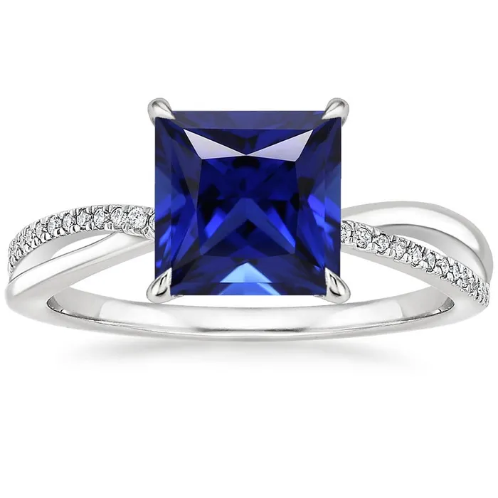 HarryChadEntcom Rings Natural Earth Mined Diamond Halo Ring Ceylon Sapphire 550 Carat Princess with Accents HarryChadEntcom Rings Natural Earth Mined Diamond Halo Ring Ceylon Sapphire 550 Carat Princess with Accents