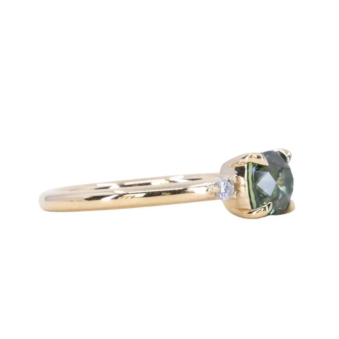 JEWELMINE GEMS Rings 158ct Untreated Cushion Parti Sapphire and Diamond Low Profile Evergreen EastWest Ring in 14k Yellow Gold