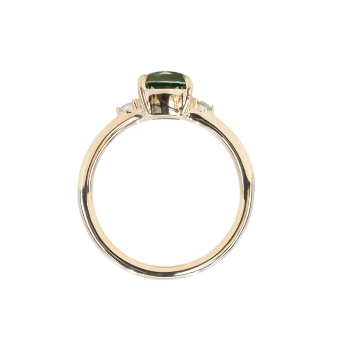 JEWELMINE GEMS Rings 158ct Untreated Cushion Parti Sapphire and Diamond Low Profile Evergreen EastWest Ring in 14k Yellow Gold