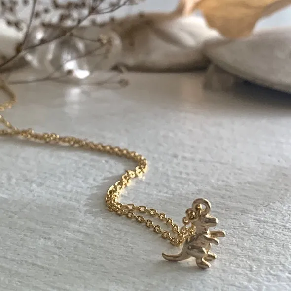 TRex Charm Necklace Gold Pika Bear Necklaces