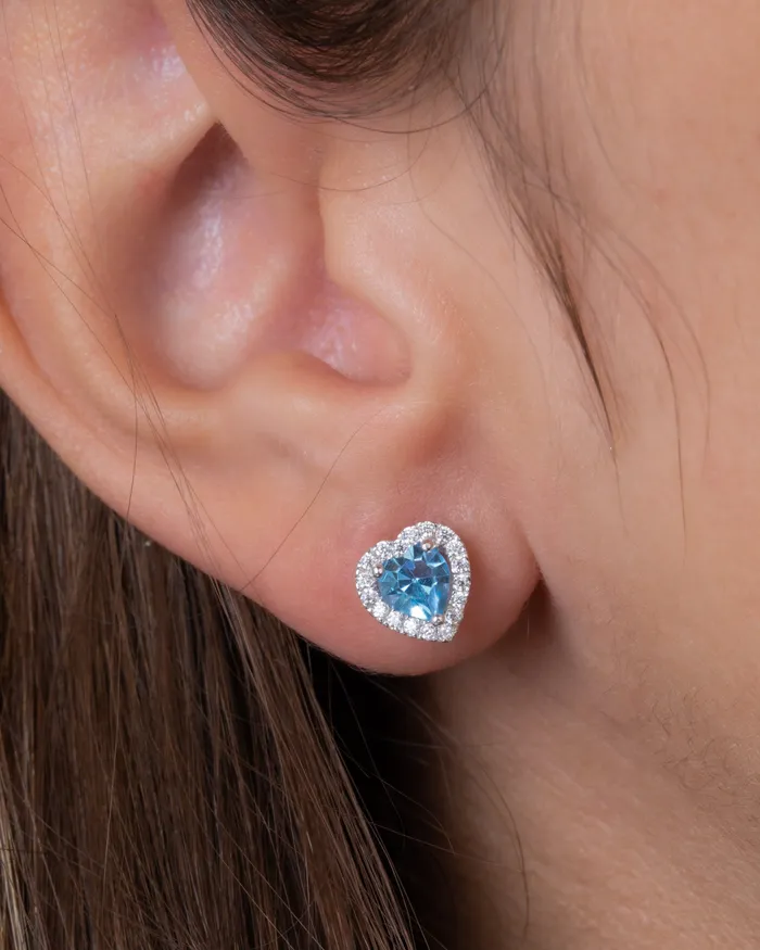 Zircon Aqua Heart Earring KOAY Silver Store Earrings