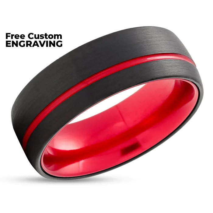 Clean Casting Jewelry Rings Black Tungsten Ring Red Tungsten Wedding Ring Red Wedding Band Wedding Ring