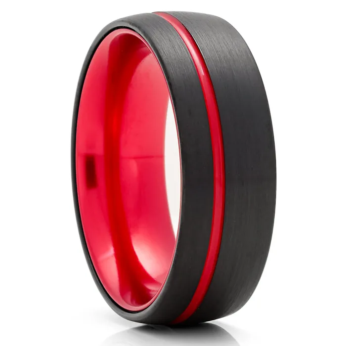 Clean Casting Jewelry Rings Black Tungsten Ring Red Tungsten Wedding Ring Red Wedding Band Wedding Ring