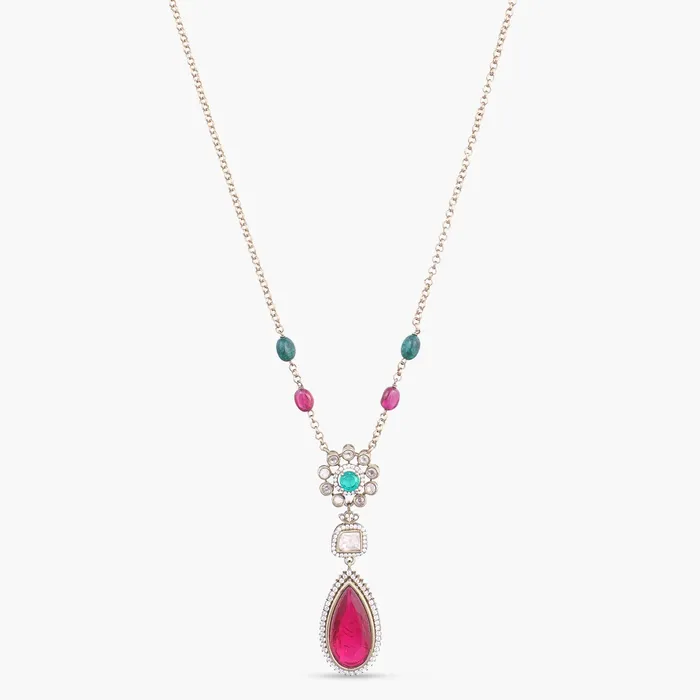 SILVER Amira Moissanites and Gemstone Silver Pendant Necklace Necklaces