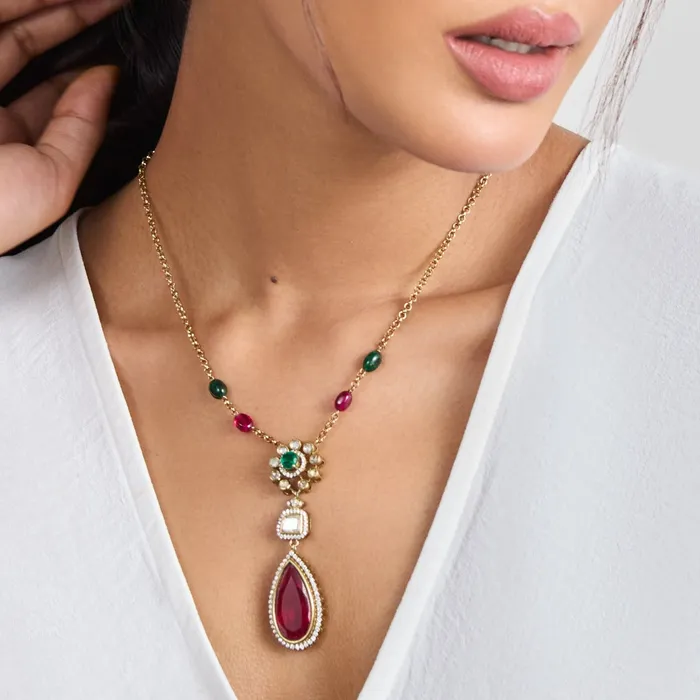 SILVER Amira Moissanites and Gemstone Silver Pendant Necklace Necklaces