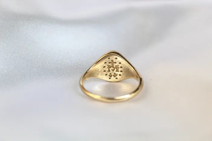 The Little Catholic Miraculous Medal Signet Ring in 14k Gold Rings
