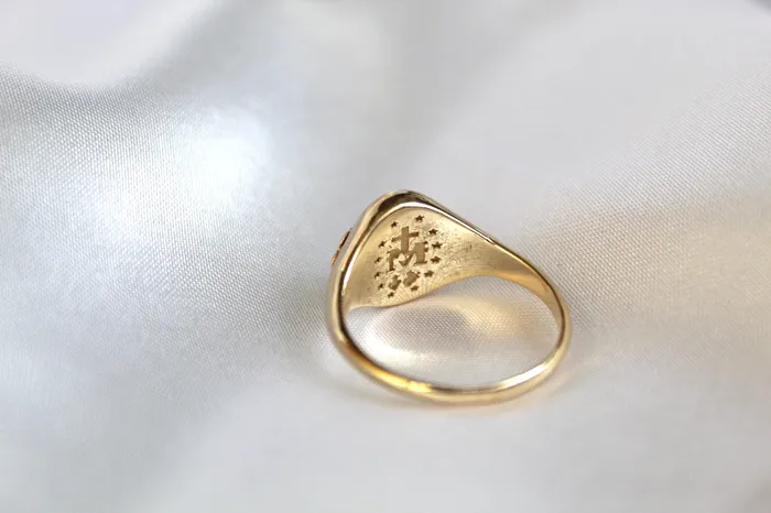 The Little Catholic Miraculous Medal Signet Ring in 14k Gold Rings
