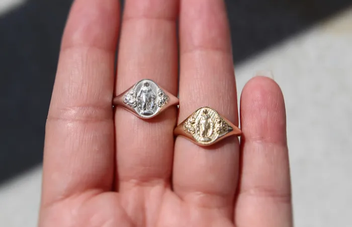 The Little Catholic Miraculous Medal Signet Ring in 14k Gold Rings