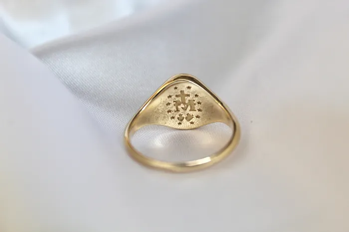 The Little Catholic Miraculous Medal Signet Ring in 14k Gold Rings