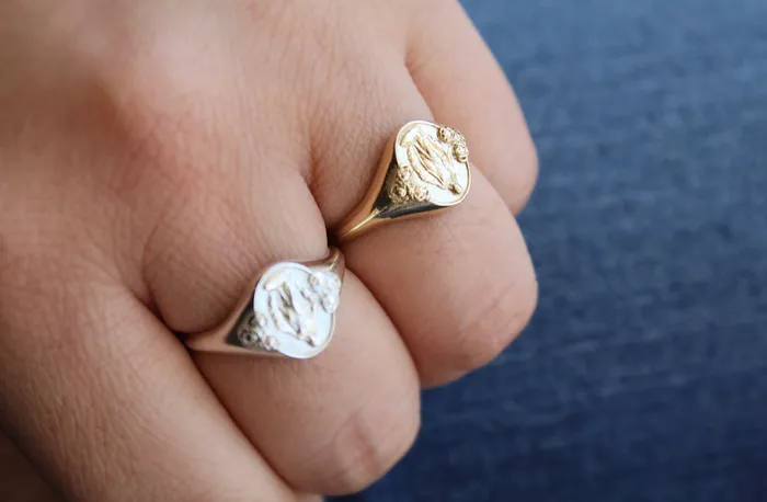 The Little Catholic Miraculous Medal Signet Ring in 14k Gold Rings