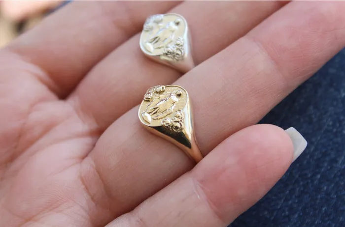 The Little Catholic Miraculous Medal Signet Ring in 14k Gold Rings