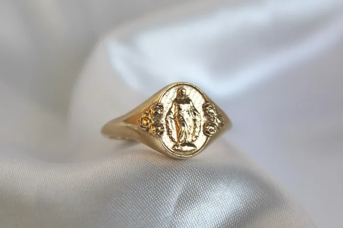 The Little Catholic Miraculous Medal Signet Ring in 14k Gold Rings