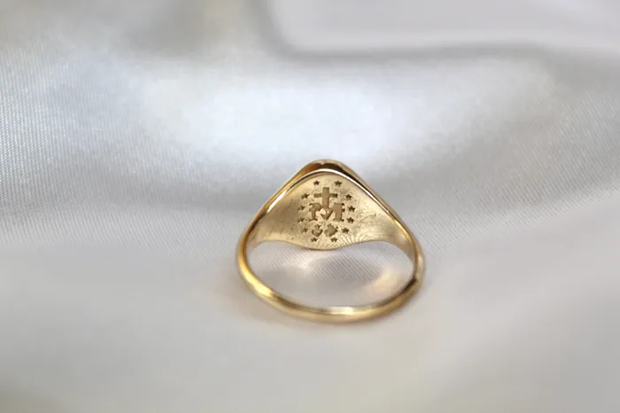 The Little Catholic Miraculous Medal Signet Ring in 14k Gold Rings
