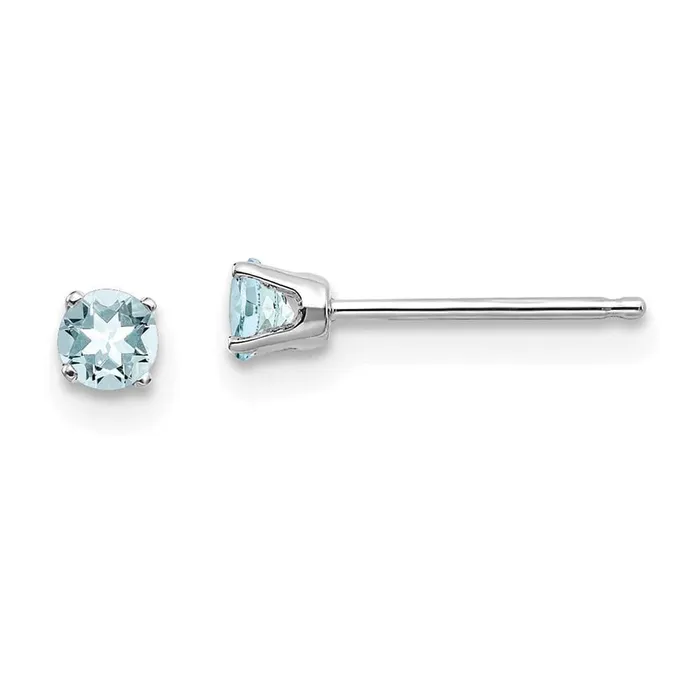 14k White Gold 3mm Aquamarine Stud Earrings Jewelry Earrings