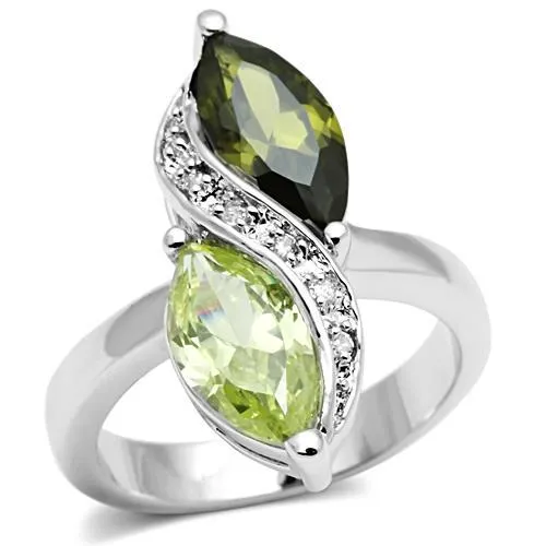 3W033 Rhodium Brass Ring with AAA Grade CZ in Multi Color Alamode Rings