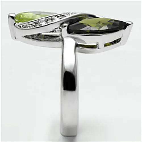 3W033 Rhodium Brass Ring with AAA Grade CZ in Multi Color Alamode Rings