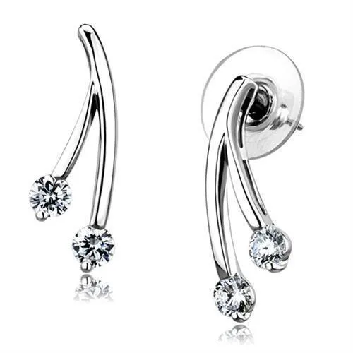 3W1356 Rhodium Brass Earrings with AAA Grade CZ in Clear Alamode Earrings