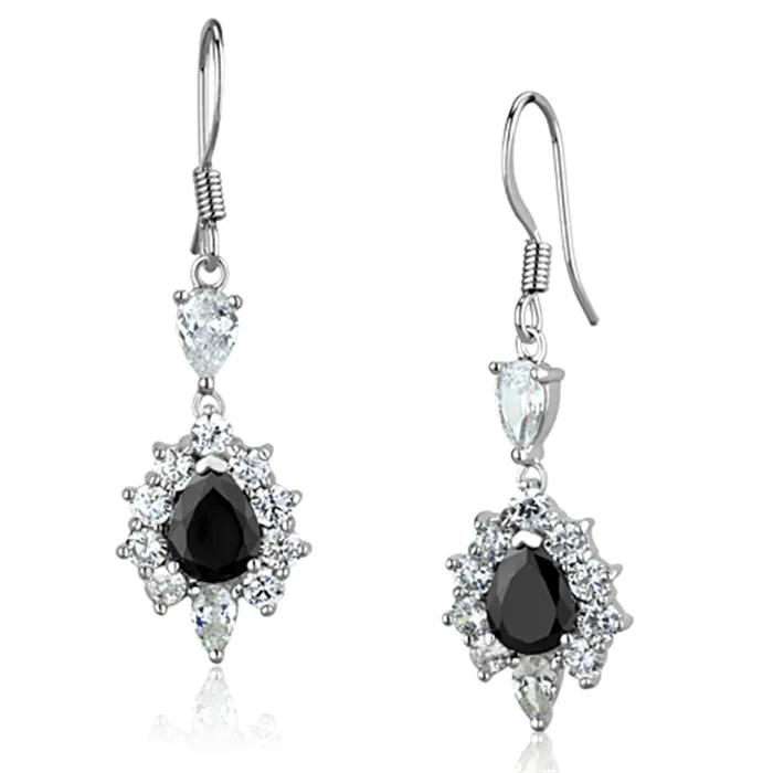 Alamode 3W705 Rhodium Brass Earrings with AAA Grade CZ in Black Diamond Earrings Alamode 3W705 Rhodium Brass Earrings with AAA Grade CZ in Black Diamond Earrings