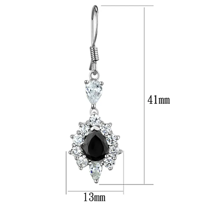 Alamode 3W705 Rhodium Brass Earrings with AAA Grade CZ in Black Diamond Earrings