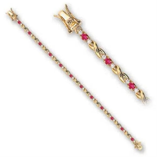 Alamode Bracelets 46806 Gold Brass Bracelet with Synthetic Garnet in Ruby