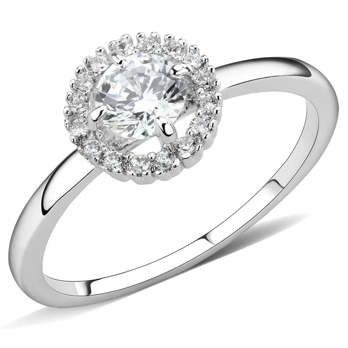 Alamode Rings 3W1570 Rhodium Brass Ring with AAA Grade CZ in Clear