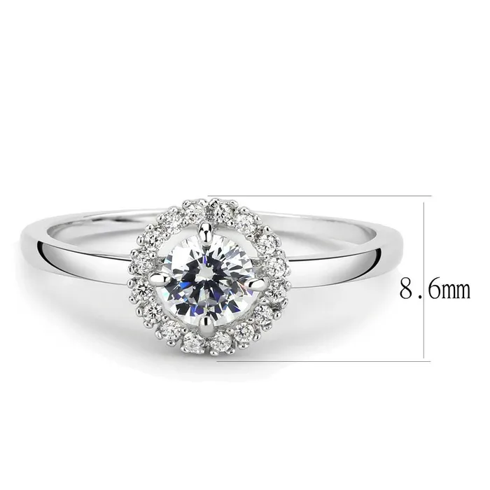 Alamode Rings 3W1570 Rhodium Brass Ring with AAA Grade CZ in Clear