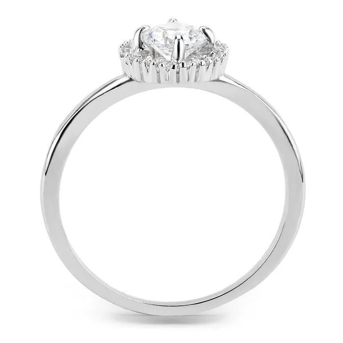 Alamode Rings 3W1570 Rhodium Brass Ring with AAA Grade CZ in Clear