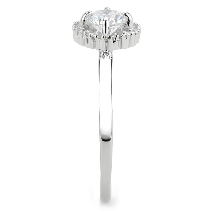 Alamode Rings 3W1570 Rhodium Brass Ring with AAA Grade CZ in Clear