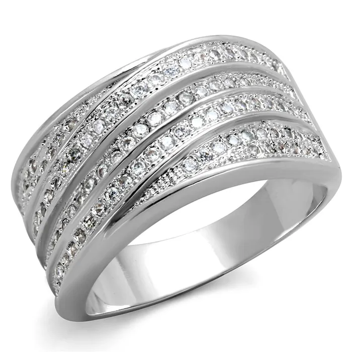Alamode Rings 3W882 Rhodium Brass Ring with AAA Grade CZ in Clear