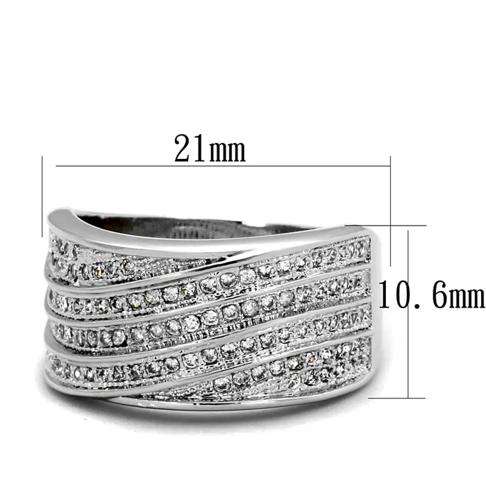 Alamode Rings 3W882 Rhodium Brass Ring with AAA Grade CZ in Clear
