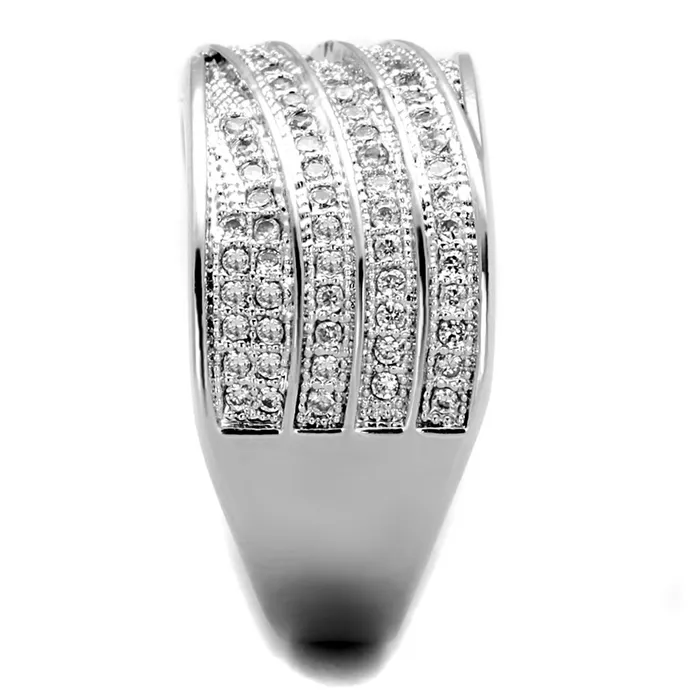 Alamode Rings 3W882 Rhodium Brass Ring with AAA Grade CZ in Clear