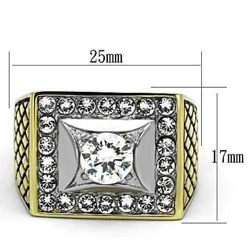 Alamode Rings TK1061 TwoTone IP Gold Ion Plating Stainless Steel Ring with AAA Grade CZ in Clear