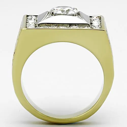Alamode Rings TK1061 TwoTone IP Gold Ion Plating Stainless Steel Ring with AAA Grade CZ in Clear