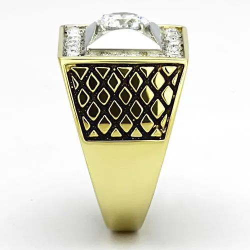 Alamode Rings TK1061 TwoTone IP Gold Ion Plating Stainless Steel Ring with AAA Grade CZ in Clear