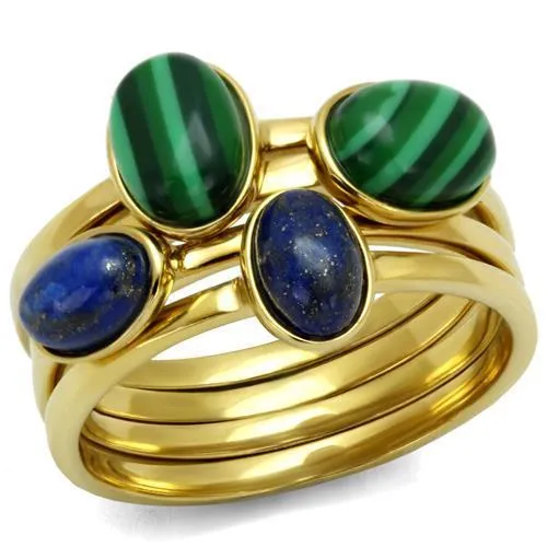 Alamode Rings TK2905 IP GoldIon Plating Stainless Steel Ring with Synthetic MALACHITE in Emerald Alamode Rings TK2905 IP GoldIon Plating Stainless Steel Ring with Synthetic MALACHITE in Emerald
