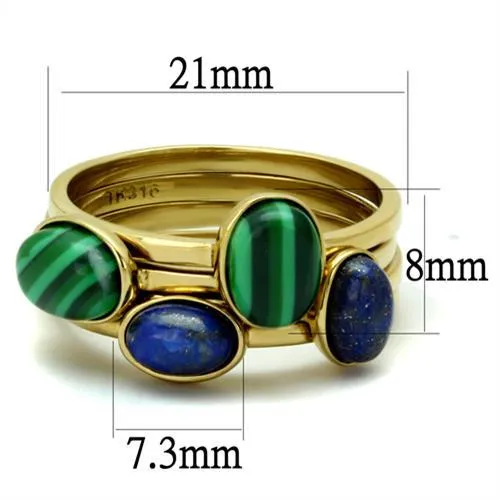 Alamode Rings TK2905 IP GoldIon Plating Stainless Steel Ring with Synthetic MALACHITE in Emerald