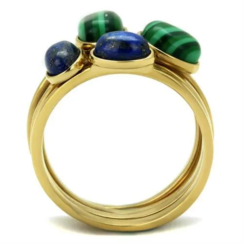 Alamode Rings TK2905 IP GoldIon Plating Stainless Steel Ring with Synthetic MALACHITE in Emerald