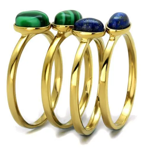 Alamode Rings TK2905 IP GoldIon Plating Stainless Steel Ring with Synthetic MALACHITE in Emerald