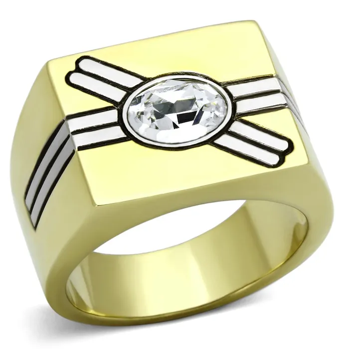 Alamode TK1065 TwoTone IP Gold Ion Plating Stainless Steel Ring with Top Grade Crystal in Clear Rings Alamode TK1065 TwoTone IP Gold Ion Plating Stainless Steel Ring with Top Grade Crystal in Clear Rings