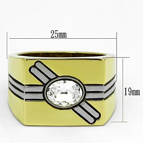 Alamode TK1065 TwoTone IP Gold Ion Plating Stainless Steel Ring with Top Grade Crystal in Clear Rings