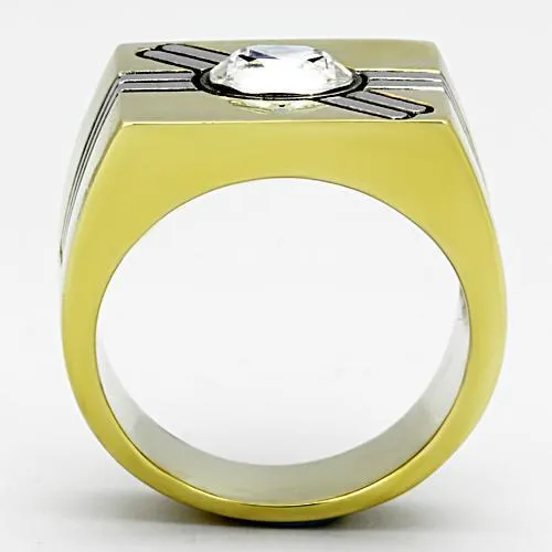 Alamode TK1065 TwoTone IP Gold Ion Plating Stainless Steel Ring with Top Grade Crystal in Clear Rings
