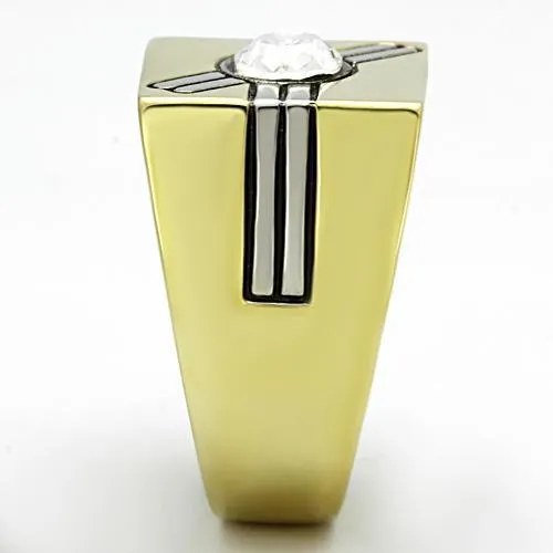 Alamode TK1065 TwoTone IP Gold Ion Plating Stainless Steel Ring with Top Grade Crystal in Clear Rings