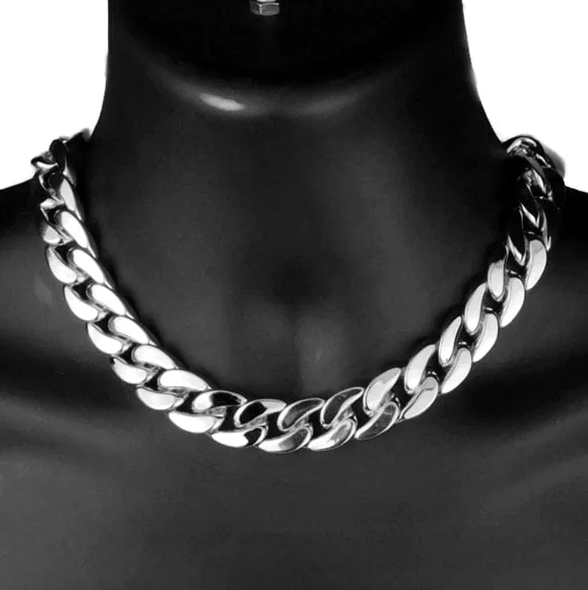 Bling Cartel Admin Necklaces Silver Tone 18 x 18MM Plain Cuban Link Chain Necklace Bling Cartel Admin Necklaces Silver Tone 18 x 18MM Plain Cuban Link Chain Necklace