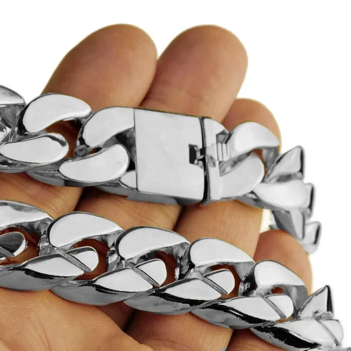 Bling Cartel Admin Necklaces Silver Tone 18 x 18MM Plain Cuban Link Chain Necklace