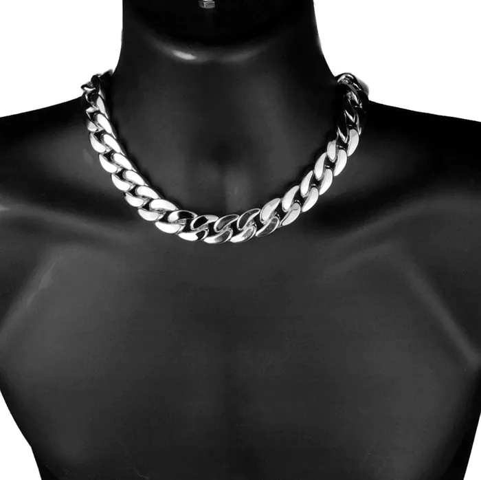 Bling Cartel Admin Necklaces Silver Tone 18 x 18MM Plain Cuban Link Chain Necklace