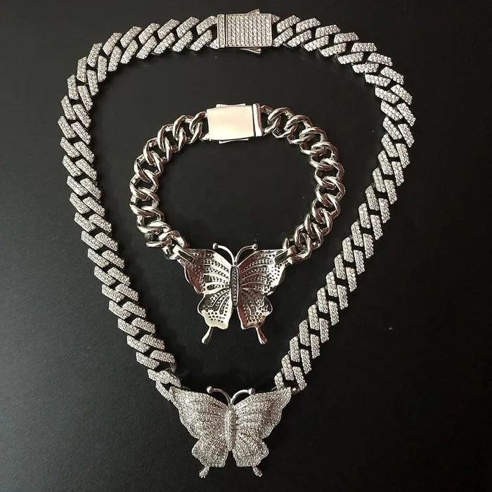 Bracelets Icy Cuban Butterfly Choker Necklace FREE butterfly bracelet VVS Jewelry